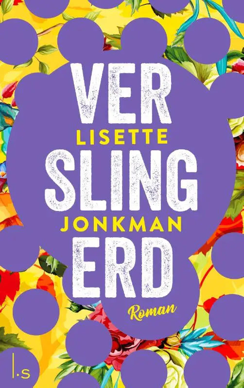 Paars met witte stippen boekomslag van verslingerd met gedurfde witte en gele tekst uit de reeks verkikkerd van lisette jonkman