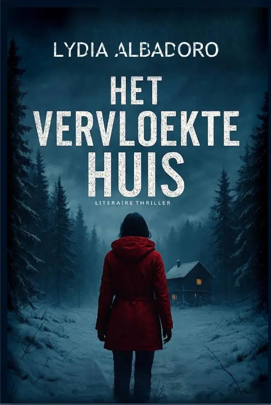 Een vrouw in een rode jas staat met de rug naar de camera, bij het vervloekte huis in project Westwood