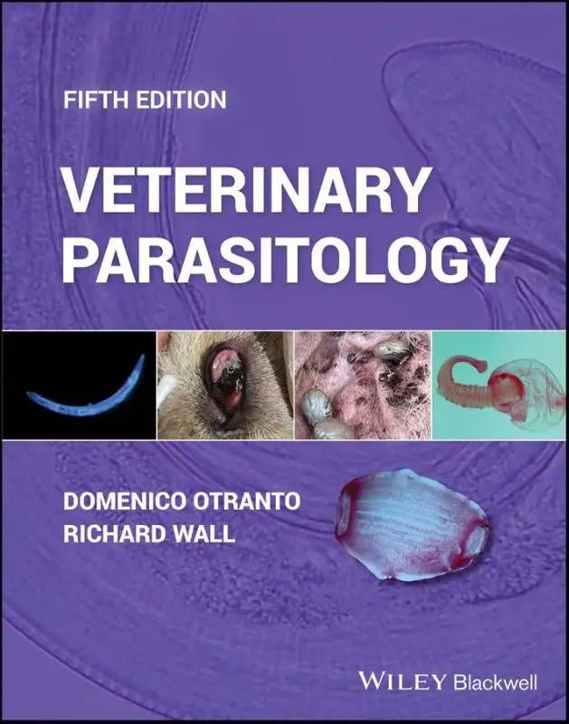 Paars hardcover boek veterinary parasitology de vijfde editie door domenico otranto en richard wall, referentie voor veterinaire parasitologie