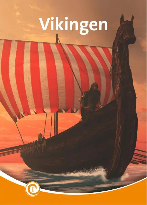 Vikingesk longship vikingen met rood-wit gestreept zeil en donker houten romp in paardenhoofdvorm
