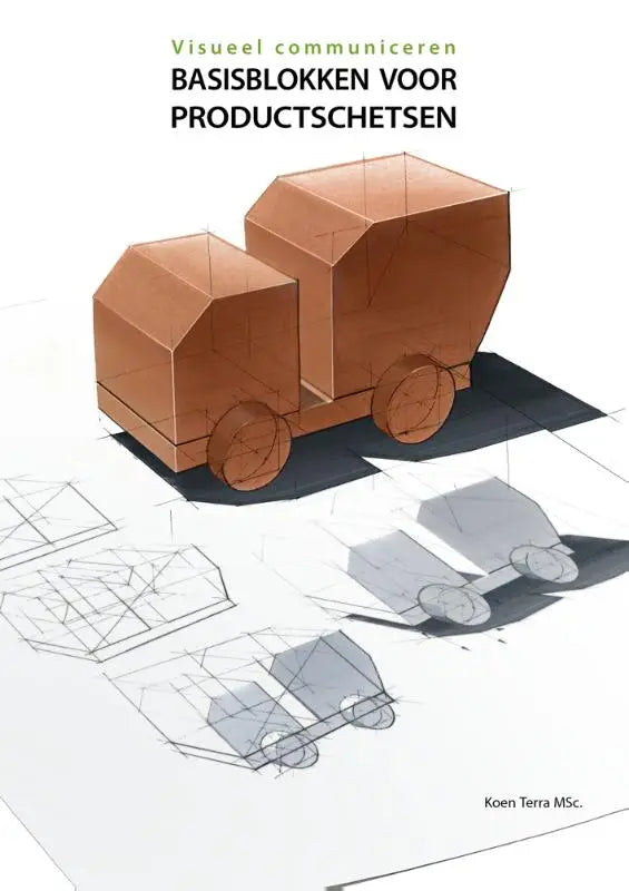 Bruin geometrisch 3d model van een kiepwagen met afgeronde hoeken en ronde wielen voor visueel communiceren van koen terra ctrl publish