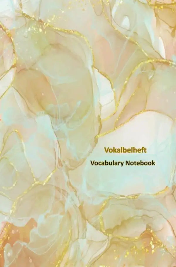 Marmorkleurig vocabulaireboek a5 in zacht perzik en munt met delicate goudfolieaccenten en spalten mit teilungslinie
