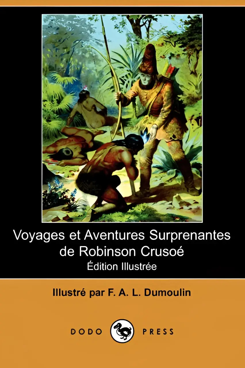Illustrated edition van voyages et aventures surprenantes de robinson crusoe door dodo press met levendig jungletafereel