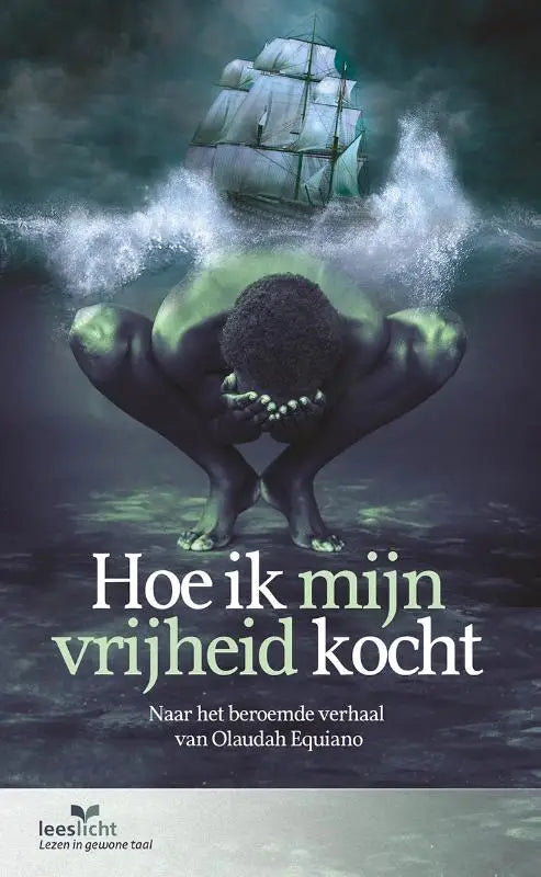 De boekcover van Hoe ik mijn vrijheid kocht toont een donkere afbeelding van een gespierd figuur onder water met zeilen boven