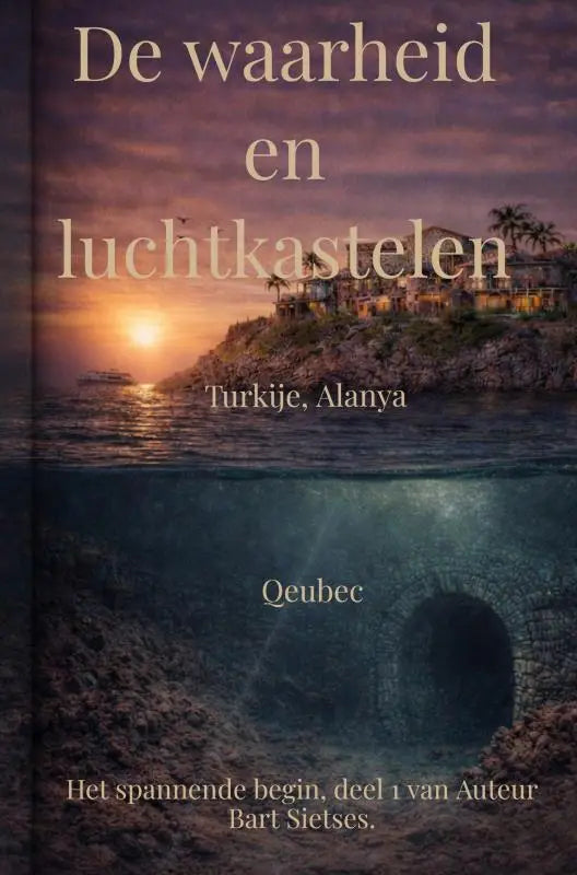 De spannende begin boekcover van bart sietses toont een oranje zonsondergang en een donkere onderwater scène