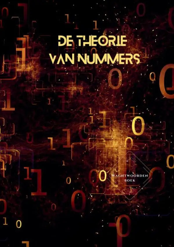 De cover van het wachtwoordenboek de theorie van nummers toont gloeiende oranje en gouden cijfers tegen een donkere achtergrond voor wachtwoordbeheer simpel