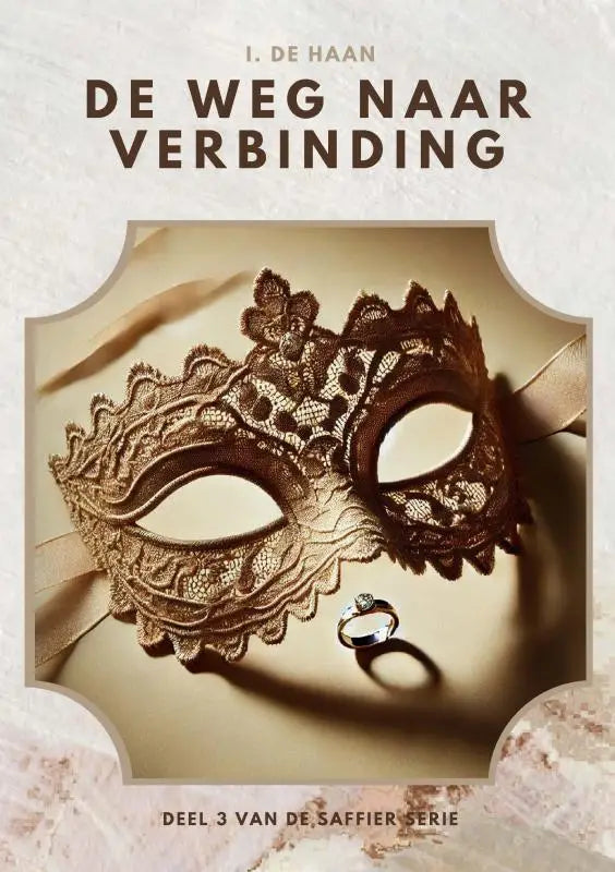 Delicate donkerbruine kanten masker met bloemmotieven en geschulpte randen uit de saffier serie deel 3