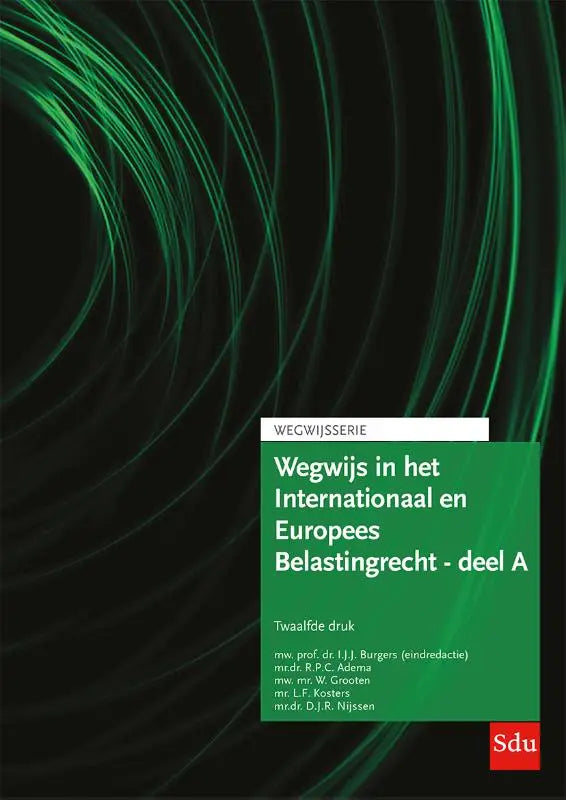 Groen boek met golvende lichtgroene lijnen en witte tekst over europees belastingrecht en internationaal belastingrecht van lefevre sdu