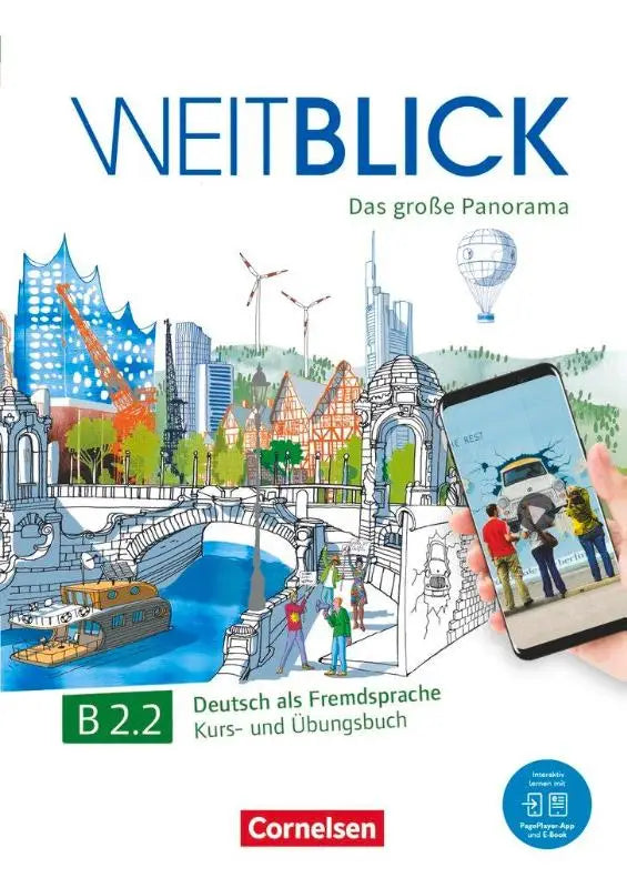 De colorful cover of the weitblick b2.2 workbook by cornelsen features an illustrated cityscape for niveau b1+-b2 in binnen dezelfde reeks