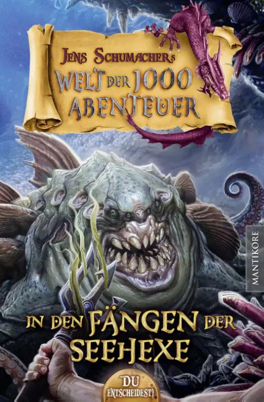 De cover van het fantasy-spelboek die welt der 1000 abenteuer toont een groenachtige zeewezen met scherpe tanden en tentakels