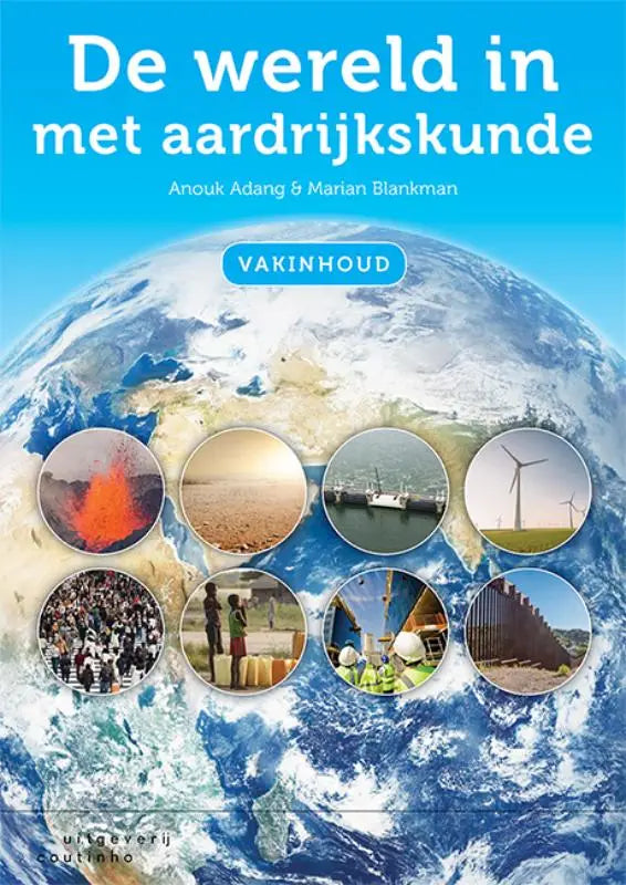 Blauwe aardrijkskundeboek De wereld in met aardrijkskunde met vulkanen en windturbines