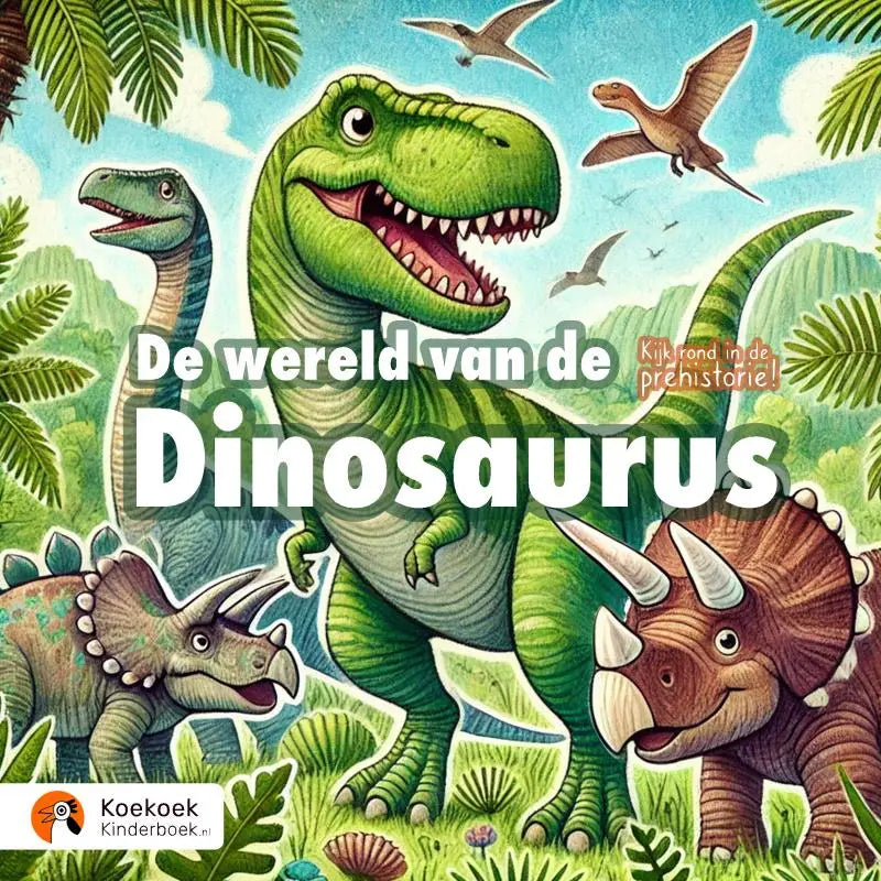 Vibrante groene t-rex illustratie op kinderboek de wereld van de dinosaurus voor jonge lezers