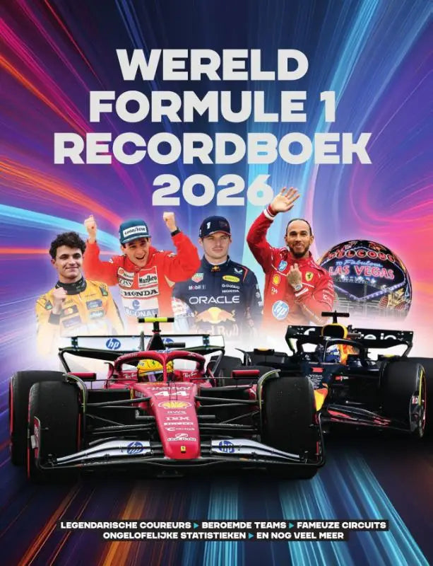 Rood ferrari formule 1 raceauto met sponsornamen en aerodynamisch ontwerp in wereld formule 1 recordboek 2026 voor jonge lezers