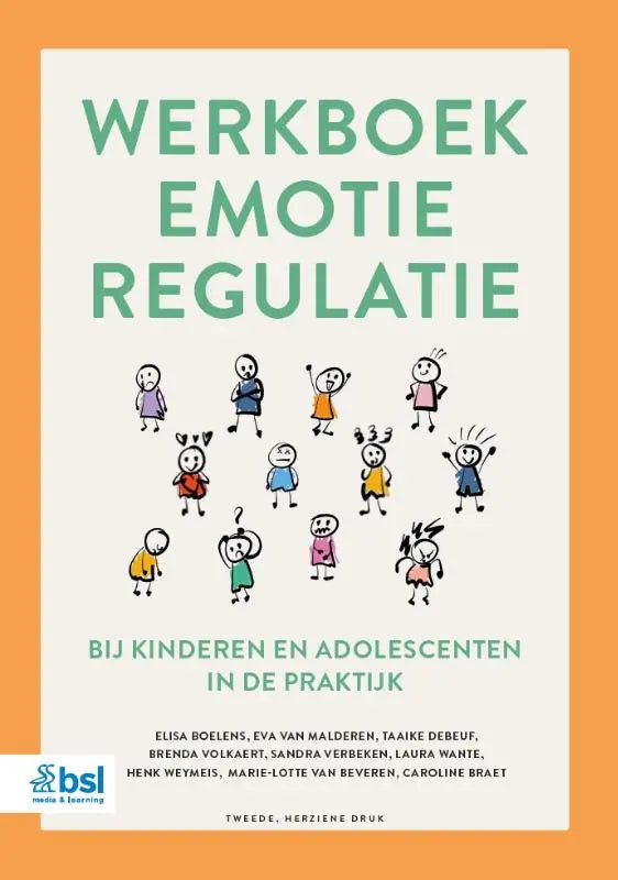 De cover van het werkboek emotieregulatie toont vrolijke kinderen in kleurrijke illustraties voor jonge lezers