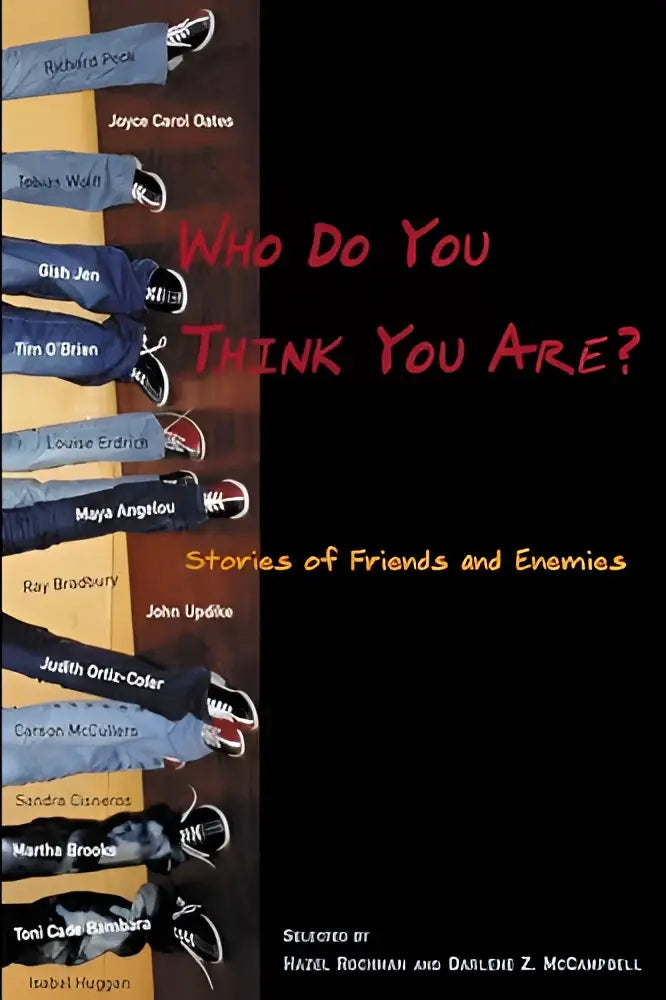 The book cover of who do you think you are features bold red letters with denim jeans and black-and-white sneakers vertical design