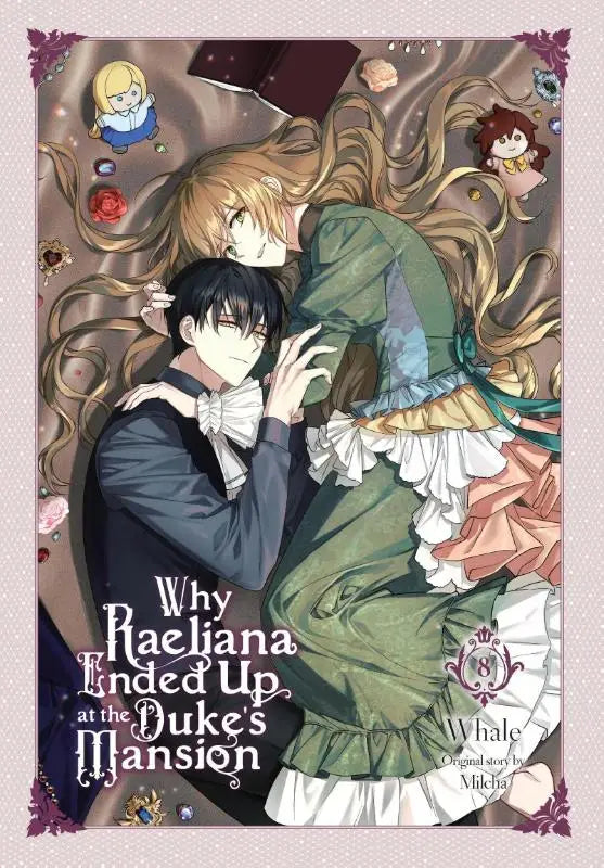 De cover van het manga why raeliana ended up at the dukes mansion vol 8 toont twee animefiguren in periodekostuums