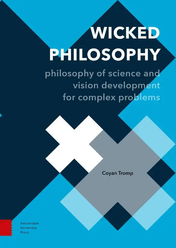 Blauw en zwart geometrisch patroon boekomslag voor Wicked Philosophy door Coyan Tromp van Francis Group Limited