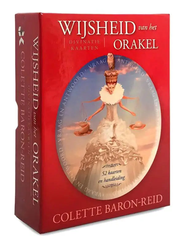 Rode doos met een esoterie algemeen orakelkaarten set wijsheid van het orakel van colette baron-reid uitgegeven door koppenhol uitgeverij