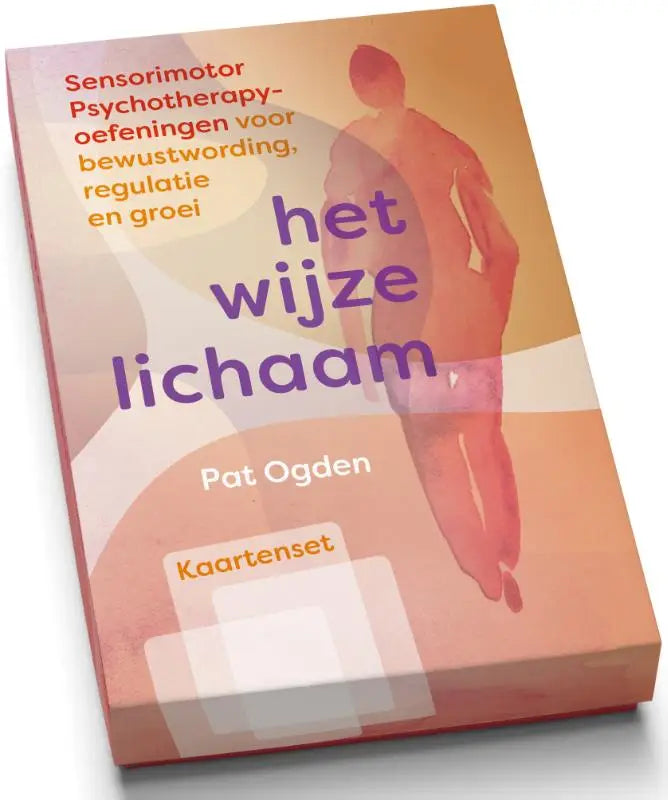 Een zachte perzikkleurige boekomslag van wijze lichaam kaartenset met roze transparante menselijke silhouet en paarse tekst