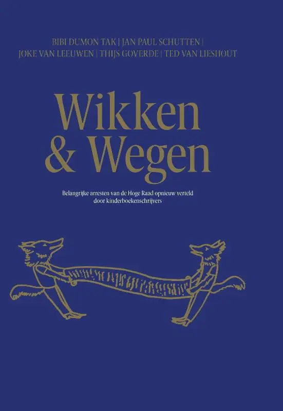 Blauw boek met gouden letters en illustratie van twee vossen trekt een gestreept object belangrijke arresten hoge raad
