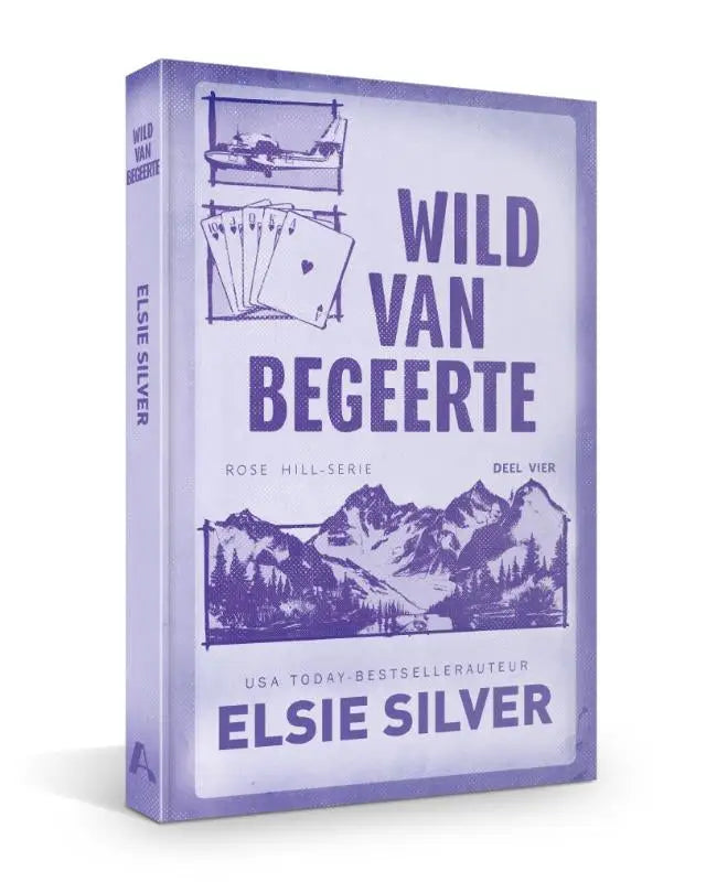 Paars gebonden boek wild van begeerte van elsie silver met illustraties van vliegtuig en speelkaarten over spicy small-town romance