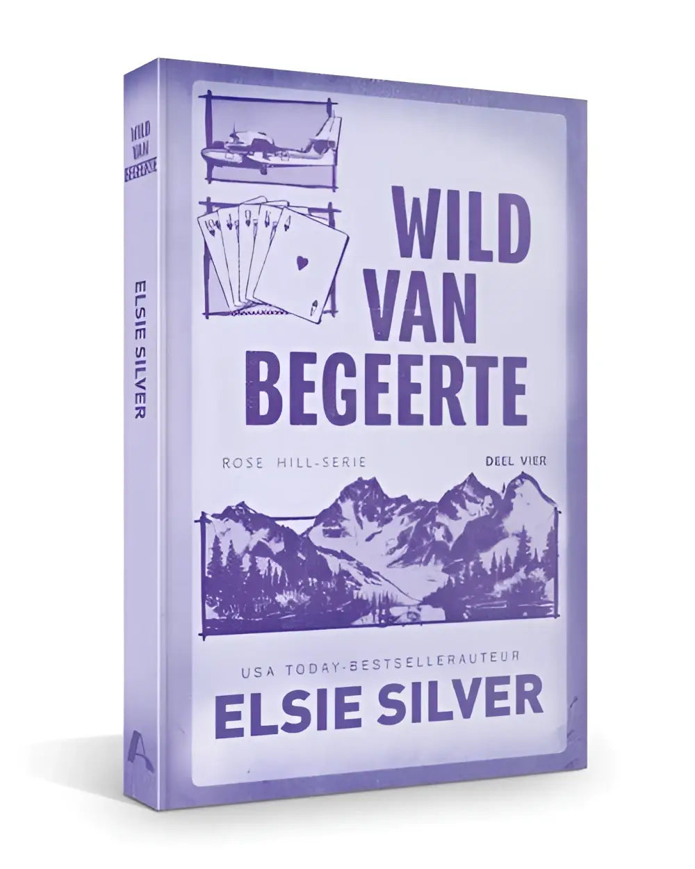 Purple hardcover book wild van begeerte by elsie silver with vintage mountains and playing cards cover for spicy small-town romance