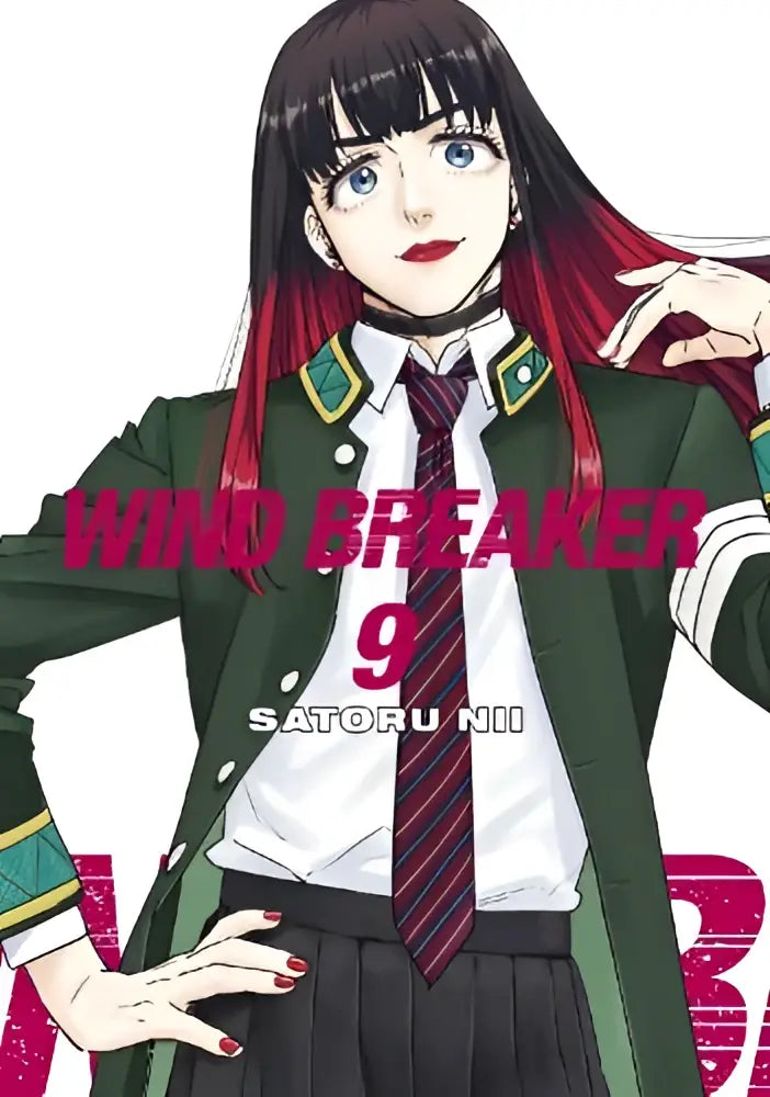 De cover van wind breaker 9 manga door satoru nii toont een meisje in donkergroene schooluniform met rode en zwarte stropdas