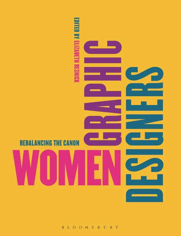Vibrante gele boekomslag met kleurrijke typografie voor women graphic designers met rebalancing the canon