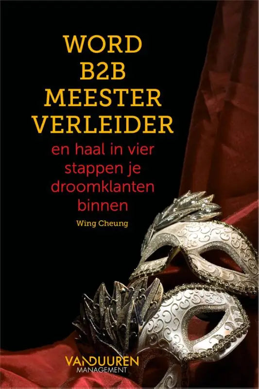Zilveren b2b meester verleider masker met fijne filigrain op rijk rood stof voor b2b klantwerving