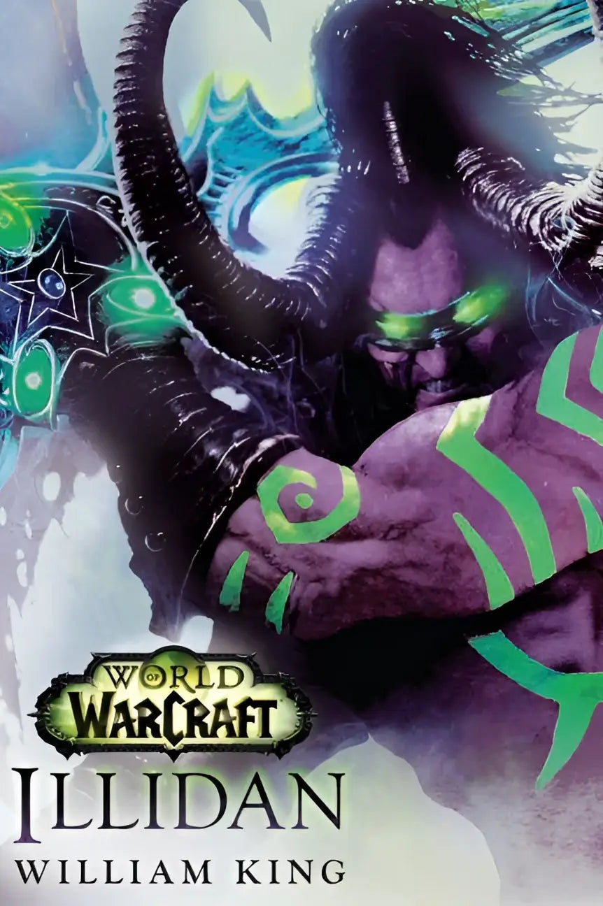 World of warcraft illidan product featuring purple-skinned horned demon with glowing green armor markings