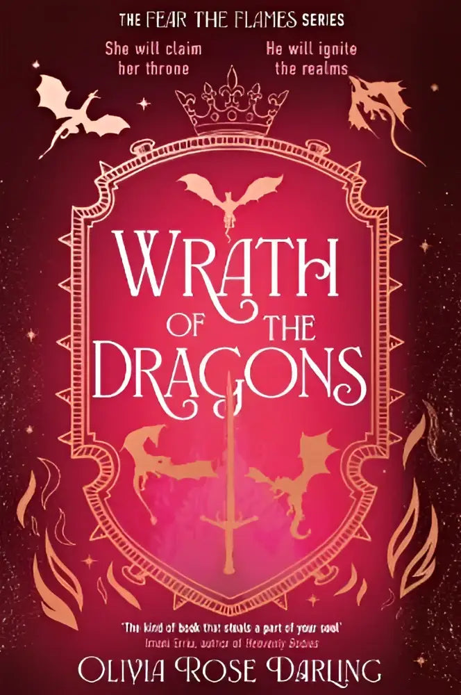 The book cover for Wrath of the Dragons by Olivia Rose Darling features vibrant pink and gold ornate dragon motifs