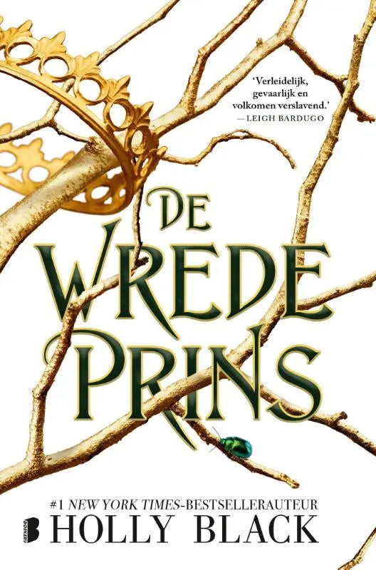 Golden ornate crown ligt op kale takken van een boom in het boek de wrede prins voor jonge lezers