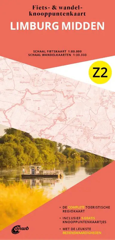Vibrante oranje en witte kaart van limburg midden met gedetailleerde fiets- en wandelroutes in z2 limburg midden