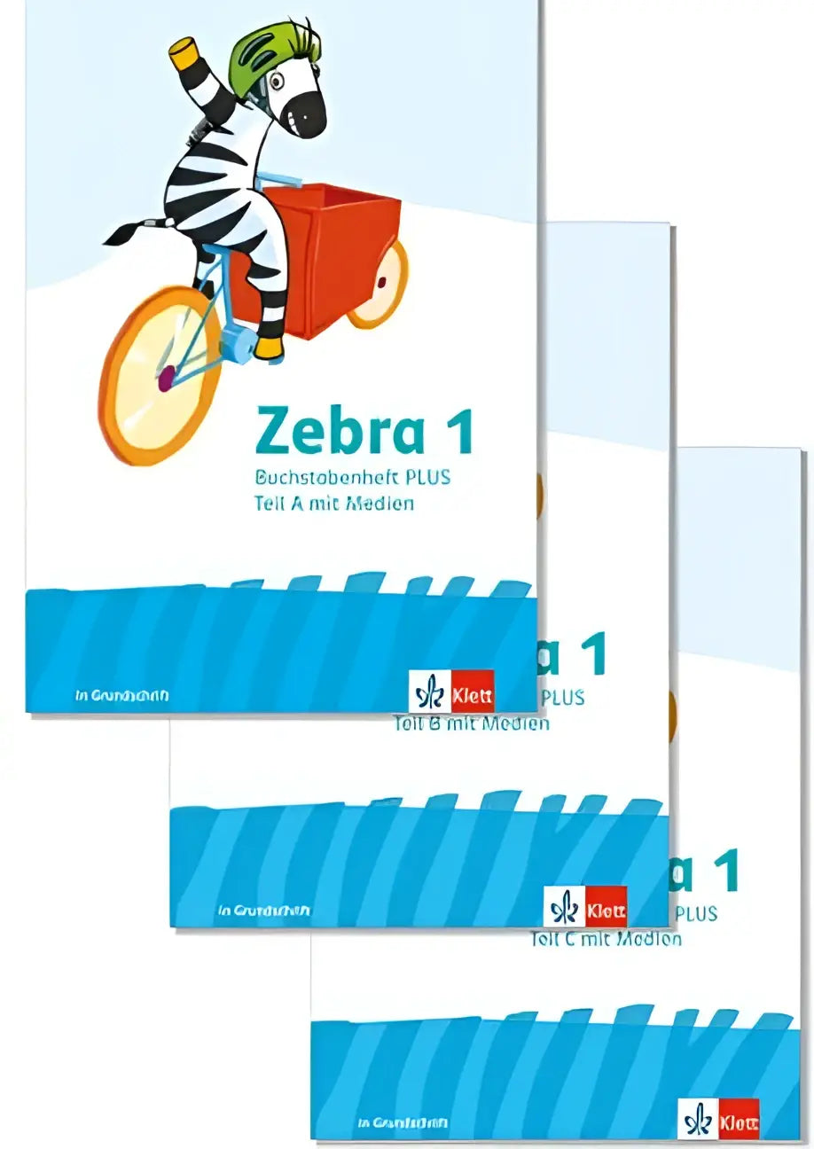 Klett zebra 1 student workbook set with colorful zebra character on cover buchstabenheft plus allgemeine ausgabe grundschrift klasse 1