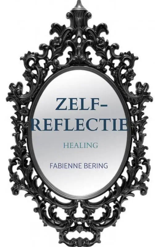 Een zwart metalen ovaal spiegel met sierlijke krulornamenten gericht op zelfreflectie en healing