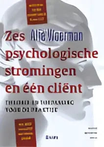 Textoverlay in paarse letters met de titel zes psychologische stromingen en één cliënt van Alie Weerman op witte achtergrond