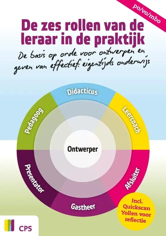 De cover van het educatieve boek de zes rollen van de leraar in de praktijk toont een kleurrijke cirkel met zes segmenten bert moonen onderwijs algemeen edg thuiswinkel