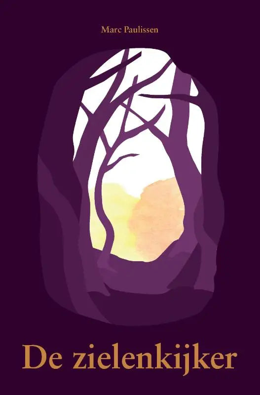 Purple boekomslag van de zielenkijker met gestileerde boomtakken en een gloeiend geel-wit rond element