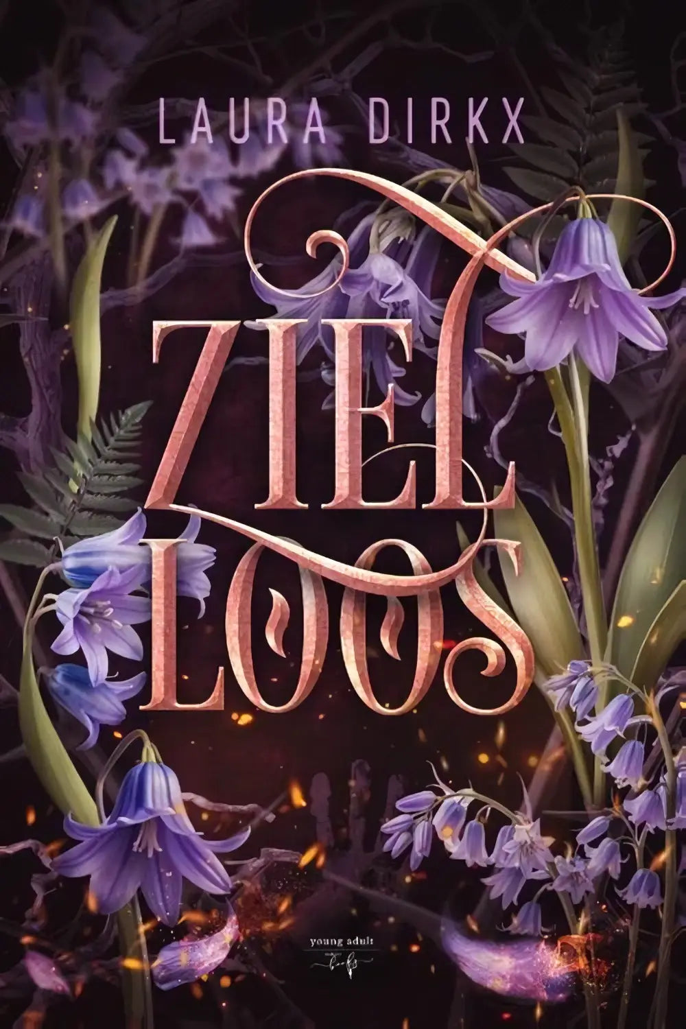 The book cover of zielloos by hamley books features ornate rose-gold lettering with purple bluebells and green ferns