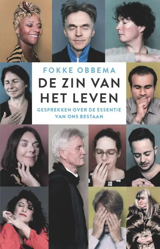 De boekcover van de zin van het leven toont negen portretten rondom de titel over de essentie van ons bestaan