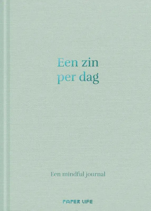 Een zacht mintgroen tekstueel paper life mindful journal met minimalistische teal tekst een zin per dag