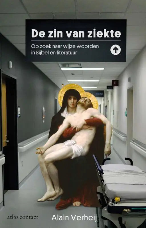 Een grote poster van de maagd maria die de levenloze jezus vasthoudt, met sociale aspecten door alain verheij, atlas contact