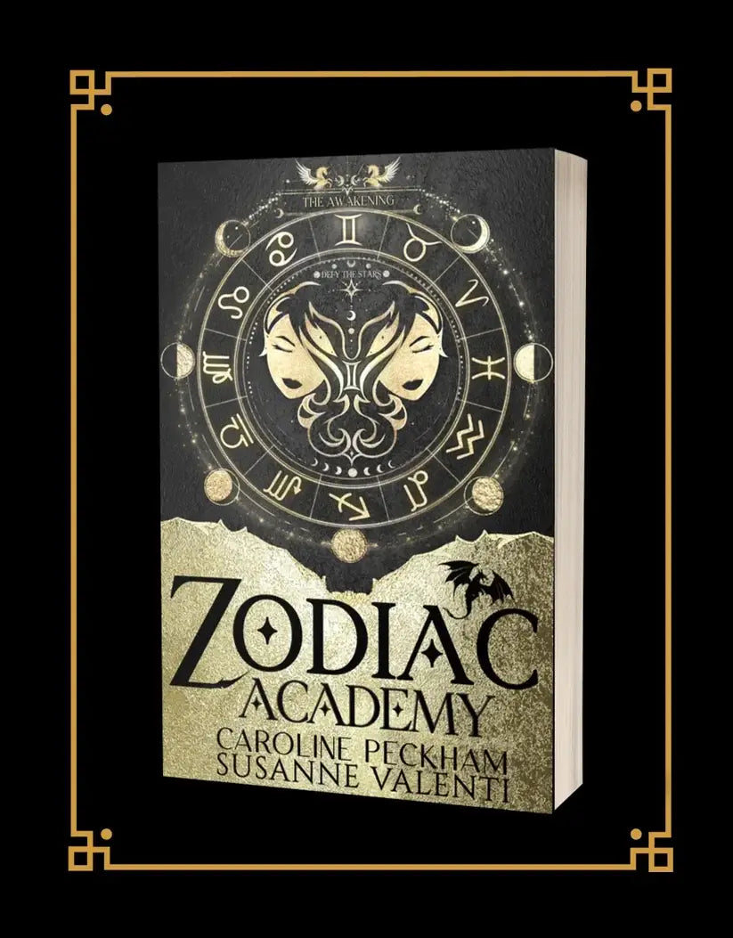 Black and gold hardcover zodiac academy book the awakening by caroline peckham in gold edition