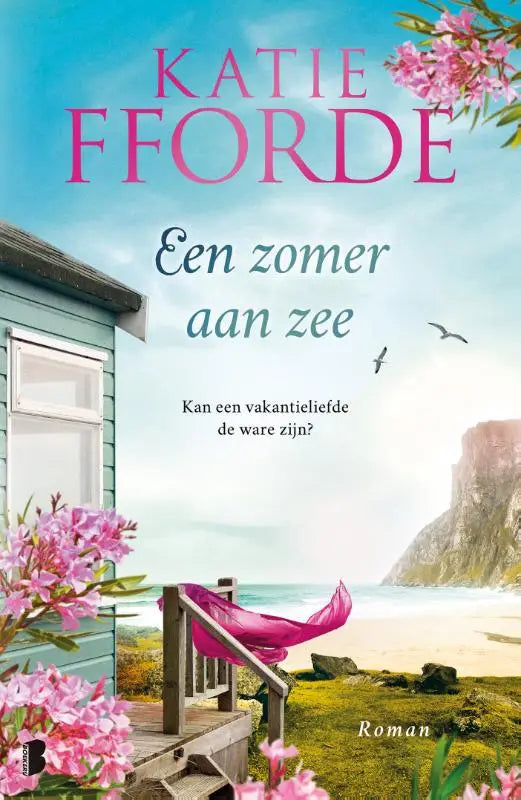 Een zomer aan zee levendige roze katoenen sjaal die zacht wappert bij de kustlijn voor vakantieliefde sfeer