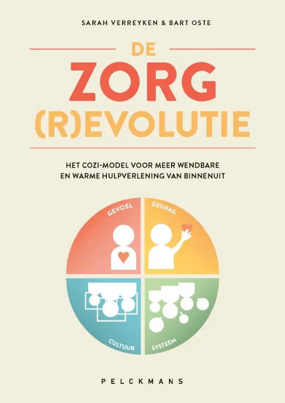 De zorgrevolutie boek met kleurrijke cirkeldiagram over gevoel gedrag cultuur en systeem voor wendbare zorgorganisaties