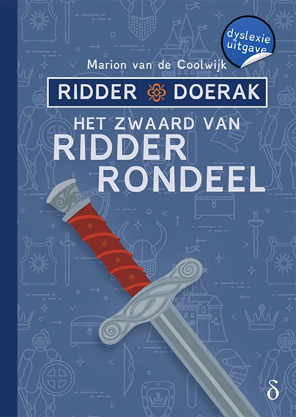 Een gestileerd zwaard met rode grip en zilveren hilt rust diagonaal op het kinderboek het zwaard van ridder rondeel serie ridder doerak