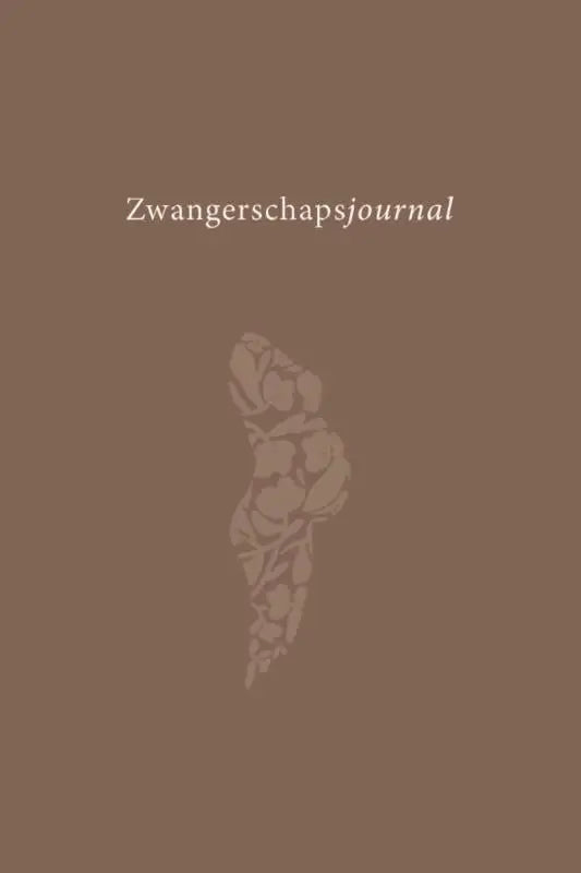 Bruin zwangerschapsjournal met subtiele bloemensilhouet en beige serif titel door liza kruit religieuze cadeauboekjes