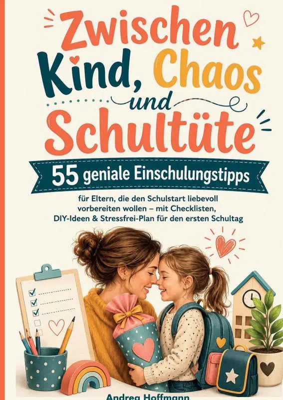 De boekcover toont een vrolijk ontwerp met de titel zwischen kind chaos und schultüte en wichtigsten tipps voor ouders