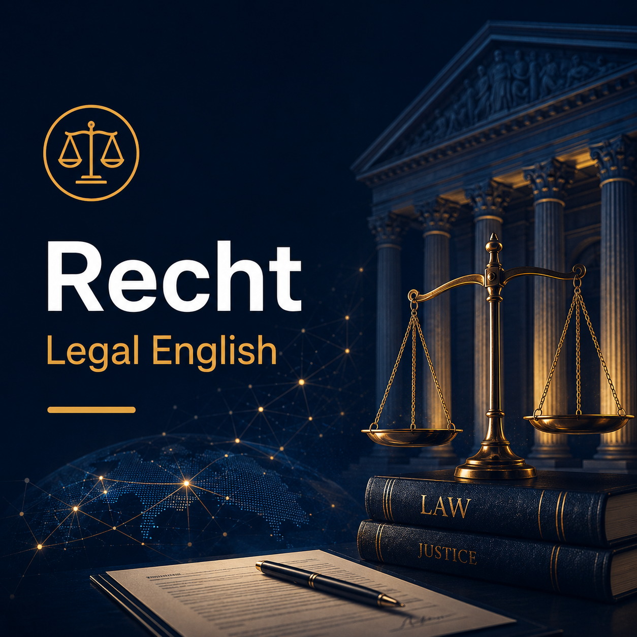 Juridische boeken en weegschaal van justitie voor Recht & Legal