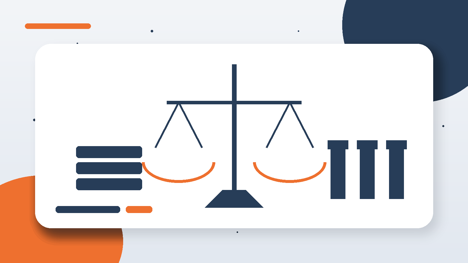 Illustratieve blogheader voor recht en legal met weegschaal, juridische boeken en zuilen